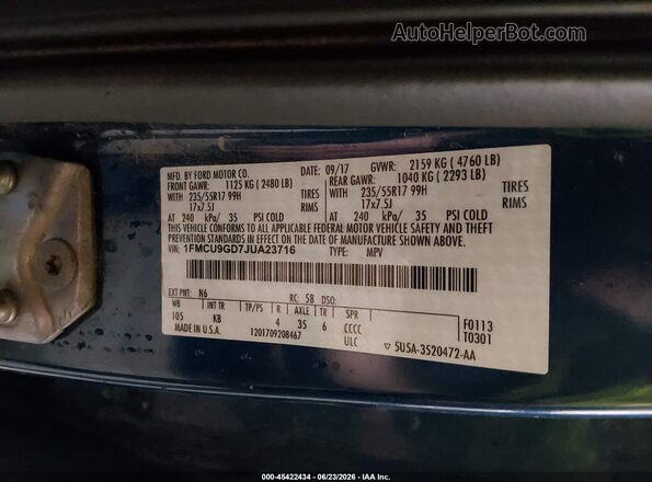 1FMCU9GD7JUA23716 2018 FORD ESCAPE Blue Շարժիչի բաժամունքի տեսք