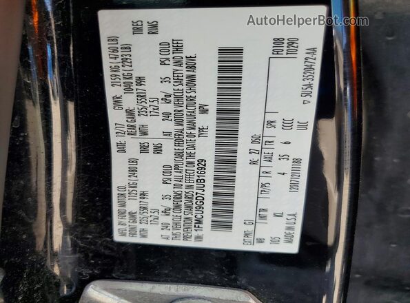 1FMCU9GD7JUB16929 2018 FORD ESCAPE Black VIN կոդի պիտակի տեսք
