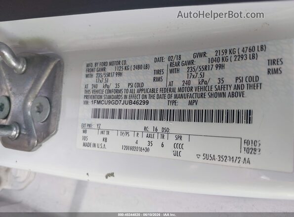 1FMCU9GD7JUB46299 2018 FORD ESCAPE White 