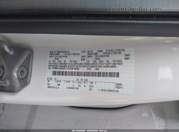 1FMCU9GD7JUD01949 2018 FORD ESCAPE White Vista del compartimento del motor