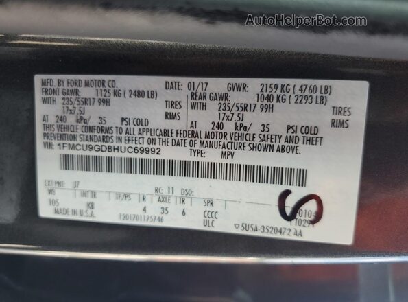 1FMCU9GD8HUC69992 2017 FORD ESCAPE Gray 