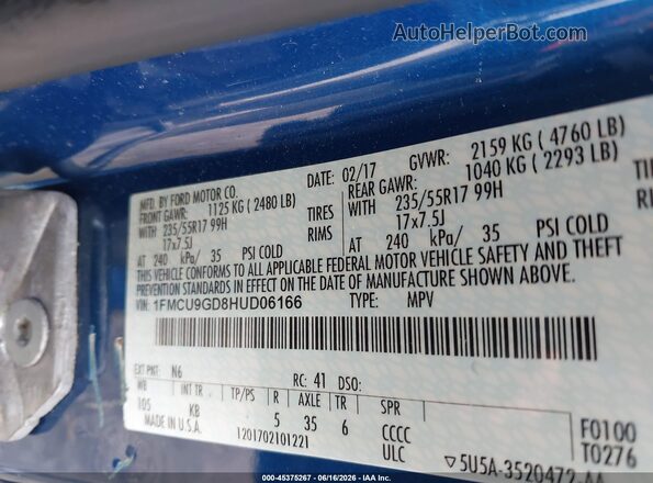 1FMCU9GD8HUD06166 2017 FORD ESCAPE Blue Вид підкапотного простору