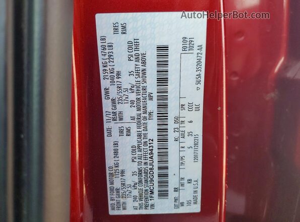 1FMCU9GD8JUA94312 2018 FORD ESCAPE Maroon სალონის 360-გრადუსიანი ხედი