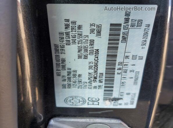 1FMCU9GD8KUC41004 2019 FORD ESCAPE Gray Շարժիչի բաժամունքի տեսք