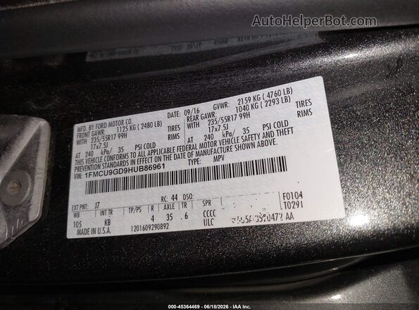1FMCU9GD9HUB86961 2017 FORD ESCAPE Серый Вид задних сидений