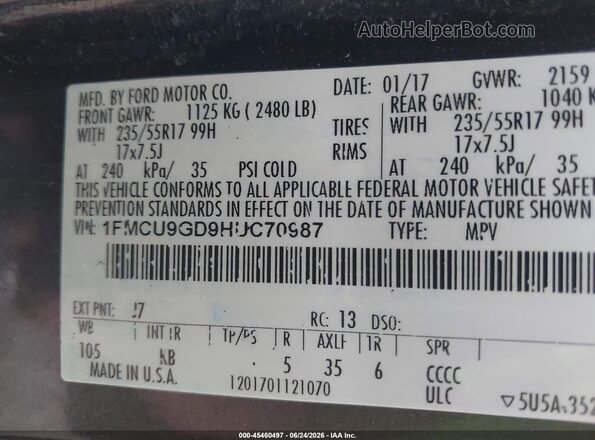 1FMCU9GD9HUC70987 2017 FORD ESCAPE Gray Вид підкапотного простору