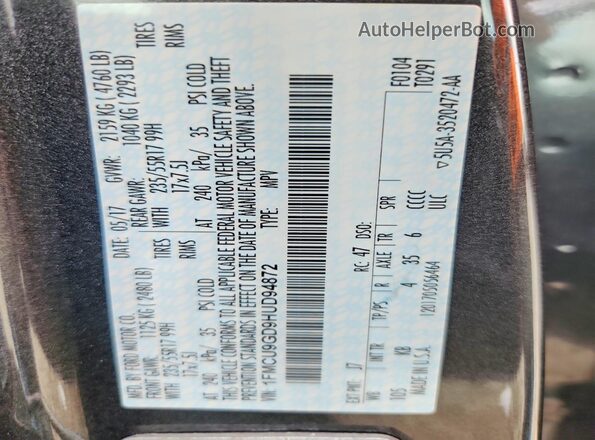 1FMCU9GD9HUD94872 2017 FORD ESCAPE Gray ძრავის განყოფილების ხედი