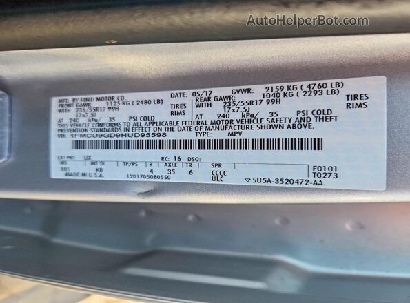 1FMCU9GD9HUD95598 2017 FORD ESCAPE Silver Вид підкапотного простору