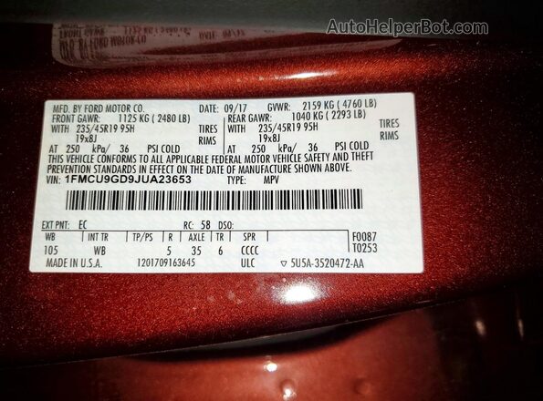 1FMCU9GD9JUA23653 2018 FORD ESCAPE Brown 