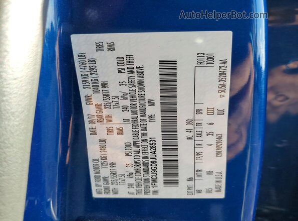 1FMCU9GD9JUA28531 2018 FORD ESCAPE Синий Вид наклейки с VIN-кодом