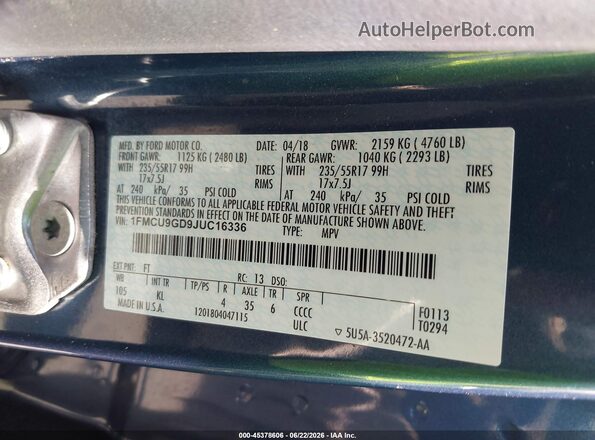 1FMCU9GD9JUC16336 2018 FORD ESCAPE Фиолетовый Вид подкапотного пространства