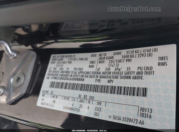 1FMCU9GD9JUD08868 2018 FORD ESCAPE Black Շարժիչի բաժամունքի տեսք