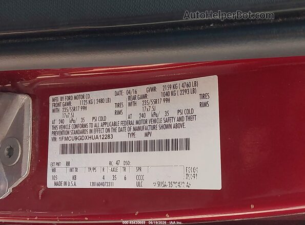 1FMCU9GDXHUA12283 2017 FORD ESCAPE Red Շարժիչի բաժամունքի տեսք