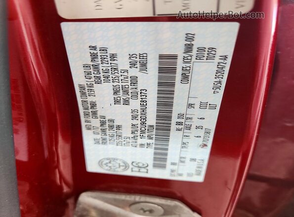 1FMCU9GDXHUE81373 2017 FORD ESCAPE Red VIN կոդի պիտակի տեսք