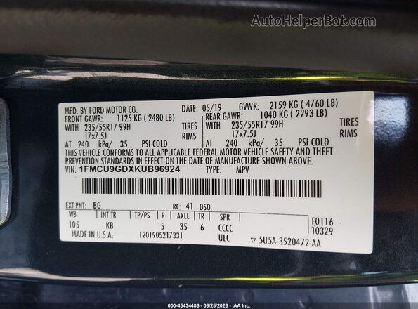 1FMCU9GDXKUB96924 2019 FORD ESCAPE Blue Widok komory silnika