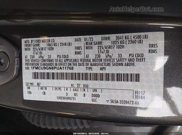 1FMCU9GN8PUA11768 2023 FORD ESCAPE Gray Widok komory silnika