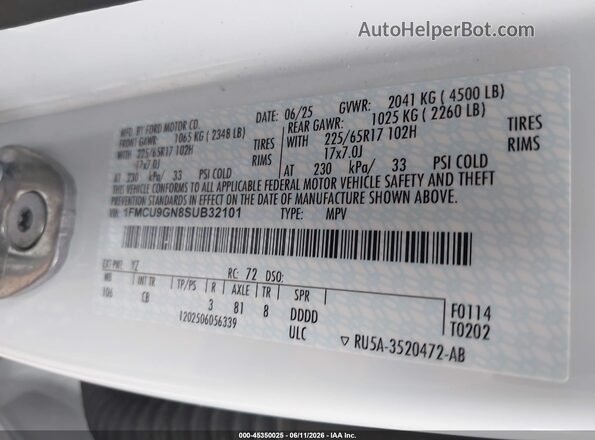 1FMCU9GN8SUB32101 2025 FORD ESCAPE Black Vista del compartimento del motor