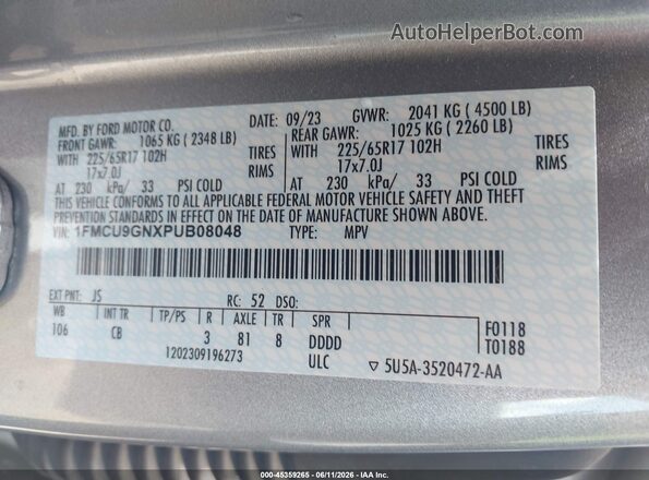 1FMCU9GNXPUB08048 2023 FORD ESCAPE Silver Vista del compartimento del motor