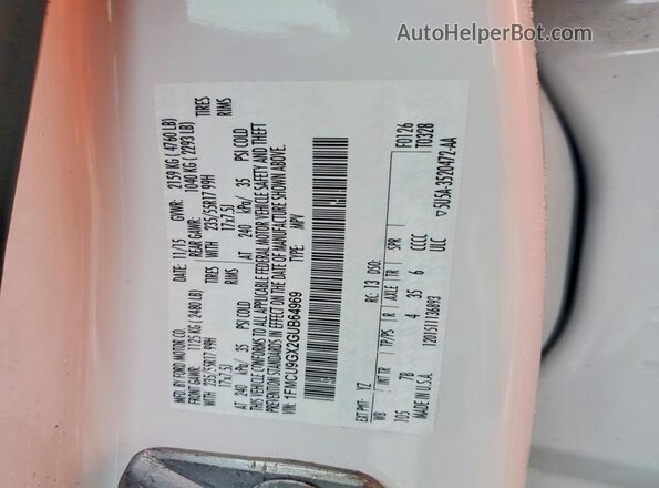1FMCU9GX2GUB64969 2016 FORD ESCAPE White VIN კოდის სტიკერის ხედი