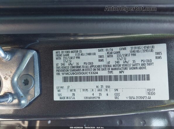 1FMCU9GX5GUC13324 2016 FORD ESCAPE Серый Вид подкапотного пространства