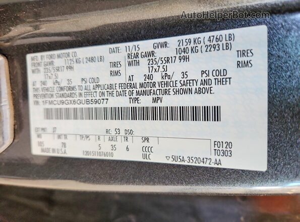 1FMCU9GX6GUB59077 2016 FORD ESCAPE Gray Вид підкапотного простору