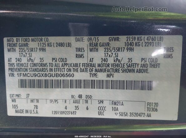 1FMCU9GX8GUB06560 2016 FORD ESCAPE Gray Շարժիչի բաժամունքի տեսք