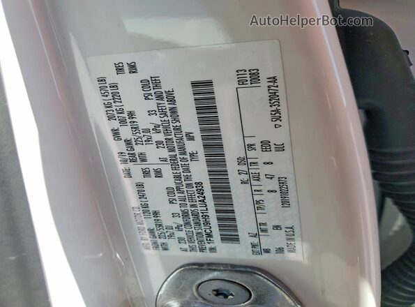 1FMCU9H91LUA24938 2020 FORD ESCAPE White VIN կոդի պիտակի տեսք