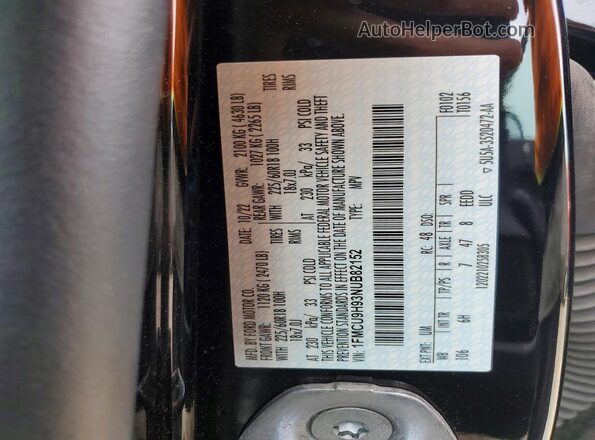 1FMCU9H93NUB82152 2022 FORD ESCAPE Black VIN sticker view