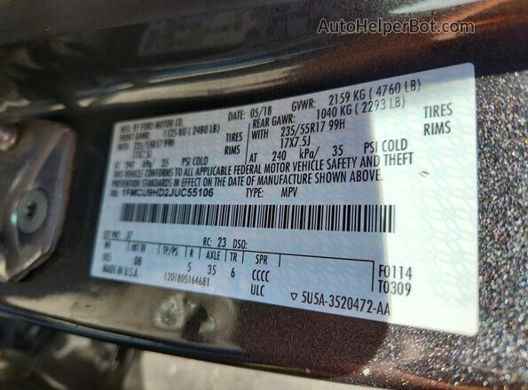 1FMCU9HD2JUC55106 2018 FORD ESCAPE Gray VIN sticker view