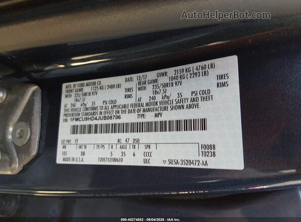 1FMCU9HD4JUB08706 2018 FORD ESCAPE Blue ძრავის განყოფილების ხედი