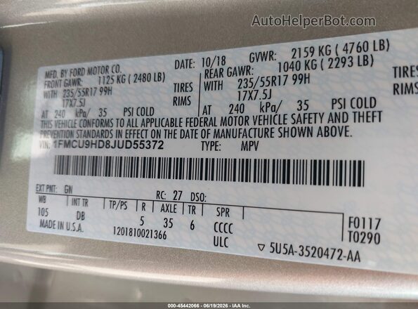 1FMCU9HD8JUD55372 2018 FORD ESCAPE Gold Engine compartment view