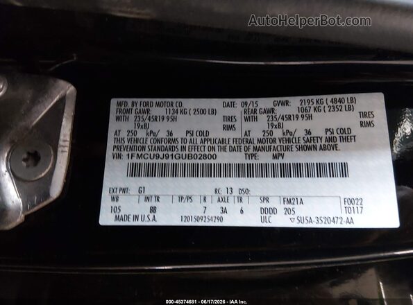 1FMCU9J91GUB02800 2016 FORD ESCAPE Black Engine compartment view