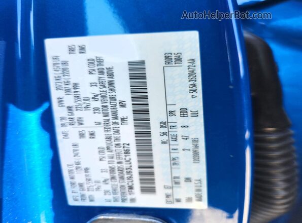 1FMCU9J93LUC18672 2020 FORD ESCAPE Blue VIN sticker view