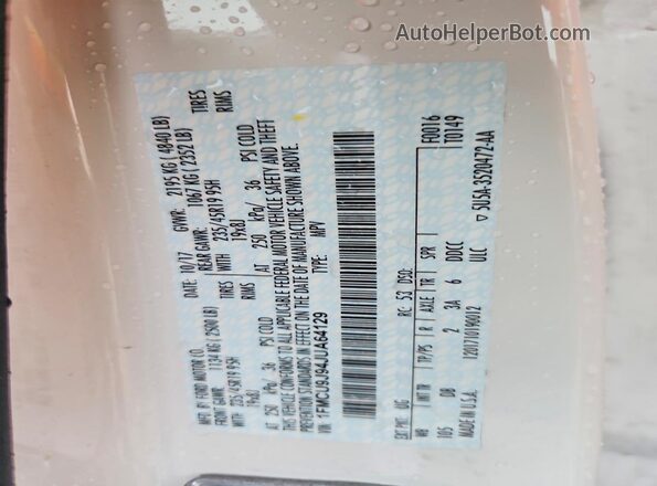 1FMCU9J94JUA64129 2018 FORD ESCAPE White 