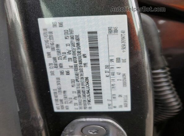 1FMCU9J94LUC64396 2020 FORD ESCAPE Gray Widok wnętrza 360 stopni