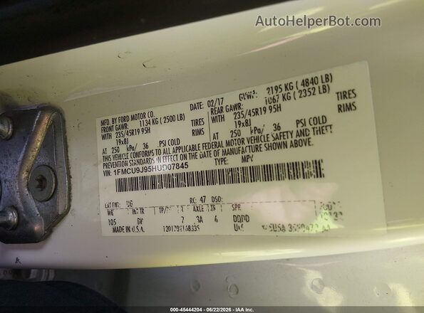1FMCU9J95HUD07845 2017 FORD ESCAPE White Շարժիչի բաժամունքի տեսք