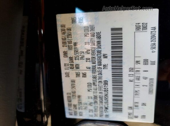 1FMCU9J95NUB51589 2022 FORD ESCAPE Black 