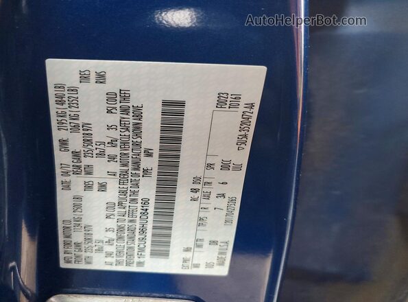 1FMCU9J96HUD84160 2017 FORD ESCAPE Blue VIN կոդի պիտակի տեսք