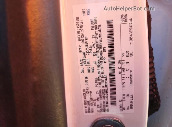1FMCU9J96LUB01684 2020 FORD ESCAPE White Widok komory silnika