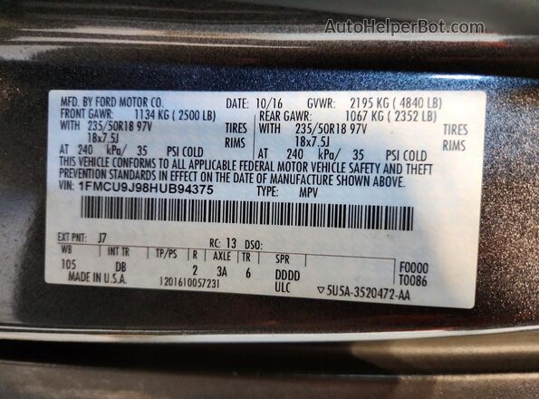 1FMCU9J98HUB94375 2017 FORD ESCAPE Gray 