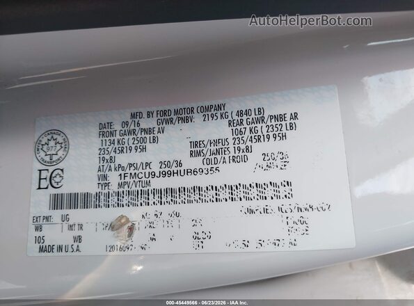 1FMCU9J99HUB69355 2017 FORD ESCAPE Белый Вид подкапотного пространства