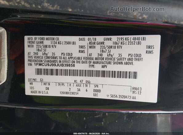 1FMCU9J99JUB39858 2018 FORD ESCAPE Черный Вид подкапотного пространства