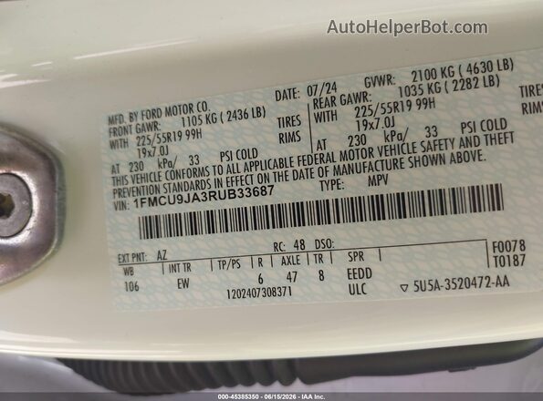 1FMCU9JA3RUB33687 2024 FORD ESCAPE White Widok komory silnika