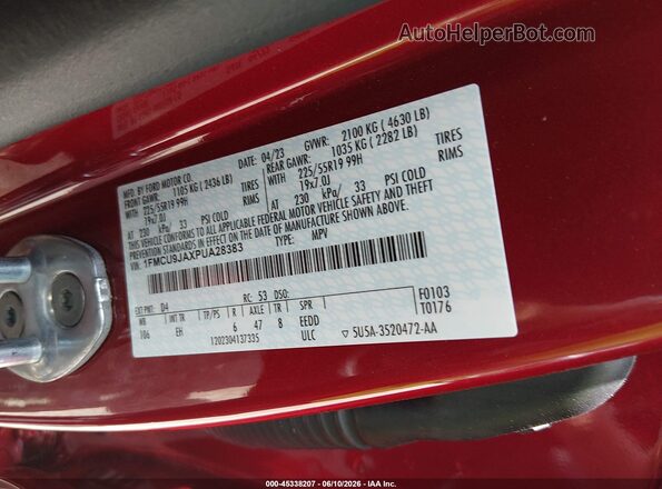 1FMCU9JAXPUA28383 2023 FORD ESCAPE Red Vista del compartimento del motor