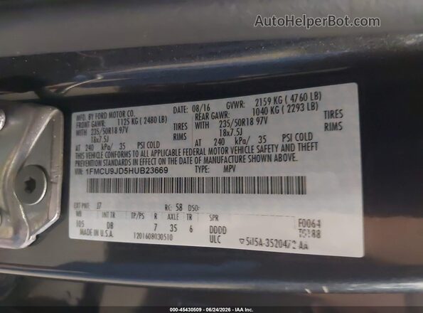 1FMCU9JD5HUB23669 2017 FORD ESCAPE Gray Vista del compartimento del motor