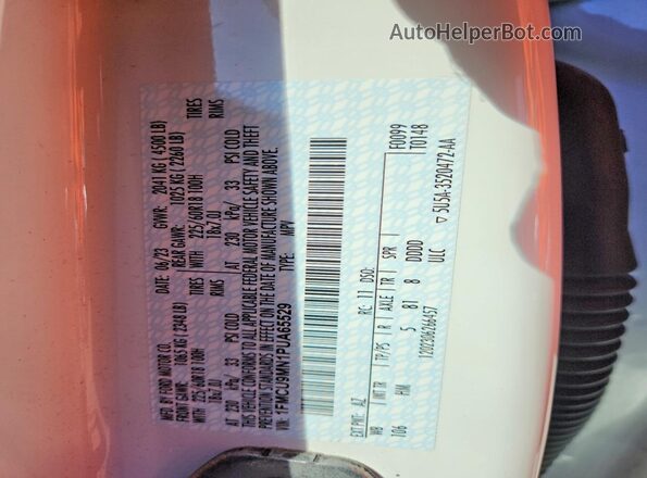 1FMCU9MN1PUA65529 2023 FORD ESCAPE White Vista de la etiqueta del VIN
