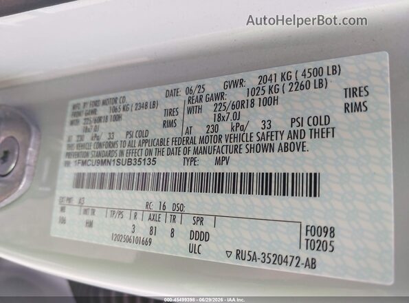 1FMCU9MN1SUB35135 2025 FORD ESCAPE Белый Вид подкапотного пространства
