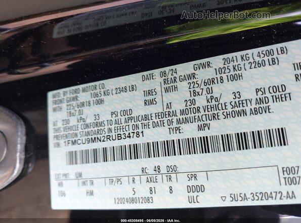 1FMCU9MN2RUB34781 2024 FORD ESCAPE Black ძრავის განყოფილების ხედი