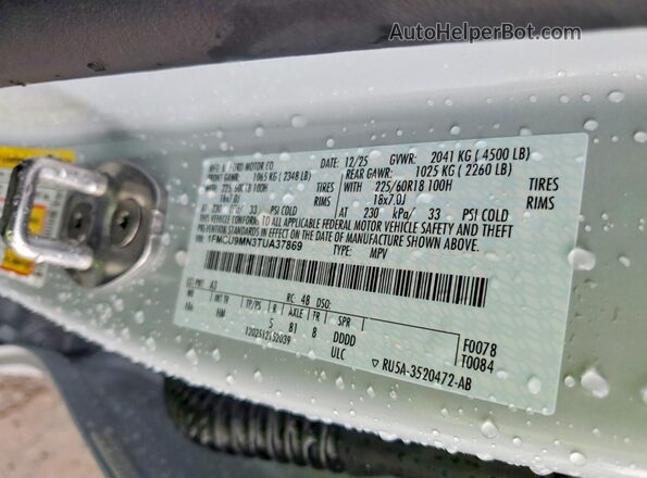 1FMCU9MN3TUA37869 2026 FORD ESCAPE White Вид наклейки з VIN-кодом