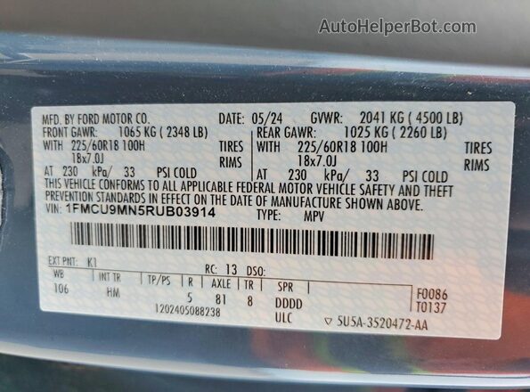 1FMCU9MN5RUB03914 2024 FORD ESCAPE Blue Widok komory silnika